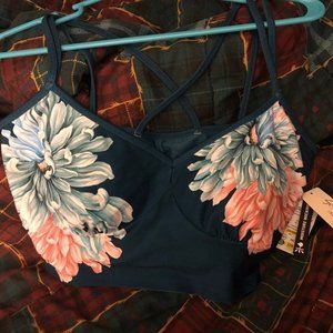 Crossback Teal Floral Longline Sportsbra